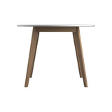 Benzara 30 Inch Mid Century Two Tone Dining Table, White and Brown BM233397 White, Brown Solid Wood, MDF, Metal BM233397