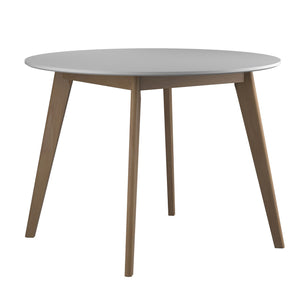 Benzara 30 Inch Mid Century Two Tone Dining Table, White and Brown BM233397 White, Brown Solid Wood, MDF, Metal BM233397