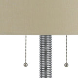 Benzara Metal Corkscrew Design Table Lamp with Pull Chain Switch, Silver BM233408 Silver Metal, Fabric BM233408