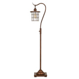 60 Inch Metal Downbridge Design Floor Lamp with Caged Shade, Rustic Bronze