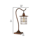 Benzara 25 Inch Metal Downbridge Design Desk Lamp with Caged Shade, Rustic Bronze BM233412 Bronze Metal and Glass BM233412