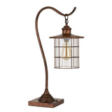 Benzara 25 Inch Metal Downbridge Design Desk Lamp with Caged Shade, Rustic Bronze BM233412 Bronze Metal and Glass BM233412