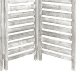 Benzara 3 Panel Foldable Wooden Screen with Slatted Design, Weatherd White BM233451 White Solid Wood BM233451