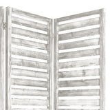 Benzara 3 Panel Foldable Wooden Screen with Slatted Design, Weatherd White BM233451 White Solid Wood BM233451