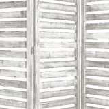 Benzara 3 Panel Foldable Wooden Screen with Slatted Design, Weatherd White BM233451 White Solid Wood BM233451