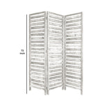 Benzara 3 Panel Foldable Wooden Screen with Slatted Design, Weatherd White BM233451 White Solid Wood BM233451