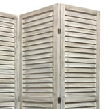 Benzara 67 Inch 3 Panel Shutter Screen with Fitted Slats, Weathered White BM233452 White Solid Wood BM233452