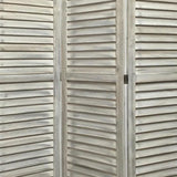 Benzara 67 Inch 3 Panel Shutter Screen with Fitted Slats, Weathered White BM233452 White Solid Wood BM233452