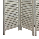 Benzara 67 Inch 3 Panel Shutter Screen with Fitted Slats, Weathered White BM233452 White Solid Wood BM233452