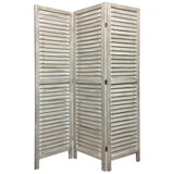 Benzara 67 Inch 3 Panel Shutter Screen with Fitted Slats, Weathered White BM233452 White Solid Wood BM233452