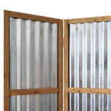 Benzara Industrial 3 Panel Foldable Screen with Corrugated Design,Silver and Brown BM233453 Silver and Brown Solid Wood and Metal BM233453