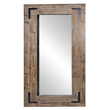 Benzara 75 Inch Reclaimed Wood Leaning Mirror with Metal Corner Accent, Brown BM233455 Brown Solid Wood, Mirror, and Metal BM233455