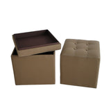 Benzara Fabric Covered Storage Ottoman with Button Tufted Lift Top, Set of 2, Brown BM233458 Brown Soild Wood and Fabric BM233458