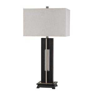 Benzara 33" Metal Table Lamp with Sturdy Base, Black and White BM233472 Black and White Fabric, Metal and Wood BM233472