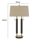 Benzara 32" Metal and Wood Desk Lamp with Two Light Setup, Brown and Gold BM233475 Brown and Gold Metal and Wood BM233475