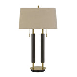 Benzara 32" Metal and Wood Desk Lamp with Two Light Setup, Brown and Gold BM233475 Brown and Gold Metal and Wood BM233475