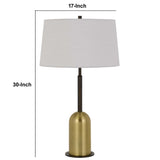 Benzara 30" Metal Desk Lamp with Drum Style Shade, Brown and Gold BM233478 Brown and Gold Metal and Wood BM233478