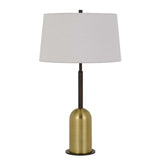 Benzara 30" Metal Desk Lamp with Drum Style Shade, Brown and Gold BM233478 Brown and Gold Metal and Wood BM233478