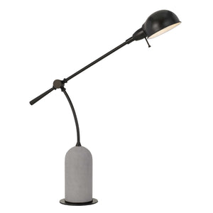 Benzara 38" Metal Arm Desk Lamp with Cement Base, Black and White BM233479 Black and White Metal and Cement BM233479