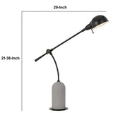 Benzara 38" Metal Arm Desk Lamp with Cement Base, Black and White BM233479 Black and White Metal and Cement BM233479