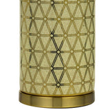 Benzara 24.5" Ceramic Table Lamp with Geometric Style Accents, Gold and Beige BM233485 Gold and Beige Ceramic and Fabric BM233485