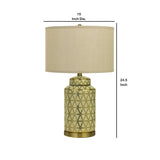 Benzara 24.5" Ceramic Table Lamp with Geometric Style Accents, Gold and Beige BM233485 Gold and Beige Ceramic and Fabric BM233485