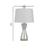 Benzara 26" Glass Table Lamp with Hardback Shade, Silver and White BM233490 White and Silver Glass and Metal BM233490