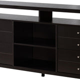 Benzara 60 Inches 8 Drawer TV Stand with Open Compartments, Brown BM233514 Brown MDF and Composite Board BM233514