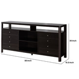 Benzara 60 Inches 8 Drawer TV Stand with Open Compartments, Brown BM233514 Brown MDF and Composite Board BM233514