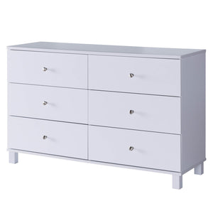 Benzara 47.25 Inches 6 Drawer Dresser with Straight Legs, White BM233521 White MDF and Composite Board BM233521