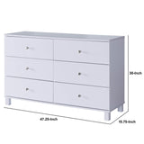 Benzara 47.25 Inches 6 Drawer Dresser with Straight Legs, White BM233521 White MDF and Composite Board BM233521