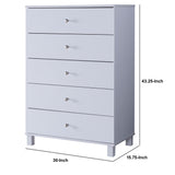 Benzara 43.25 Inches 5 Drawer Chest with Straight Legs, White BM233522 White MDF and Composite Board BM233522