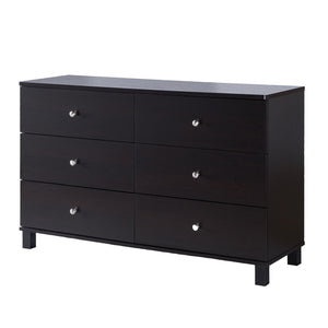 Benzara 47.25 Inches 6 Drawer Dresser with Straight Legs, Dark Brown BM233524 Brown MDF and Composite Board BM233524