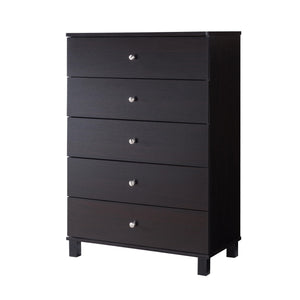 Benzara 43.25 Inches 5 Drawer Chest with Straight Legs, Dark Brown BM233525 Brown MDF and Composite Board BM233525