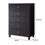 Benzara 43.25 Inches 5 Drawer Chest with Straight Legs, Dark Brown BM233525 Brown MDF and Composite Board BM233525