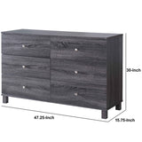 Benzara 47.25 Inches 6 Drawer Dresser with Straight Legs, Distressed Gray BM233527 Gray MDF and Composite Board BM233527