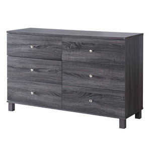 Benzara 47.25 Inches 6 Drawer Dresser with Straight Legs, Distressed Gray BM233527 Gray MDF and Composite Board BM233527