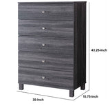 Benzara 43.25 Inches 5 Drawer Chest with Straight Legs, Distressed Gray BM233528 Gray MDF and Composite Board BM233528