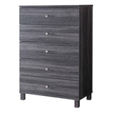 Benzara 43.25 Inches 5 Drawer Chest with Straight Legs, Distressed Gray BM233528 Gray MDF and Composite Board BM233528