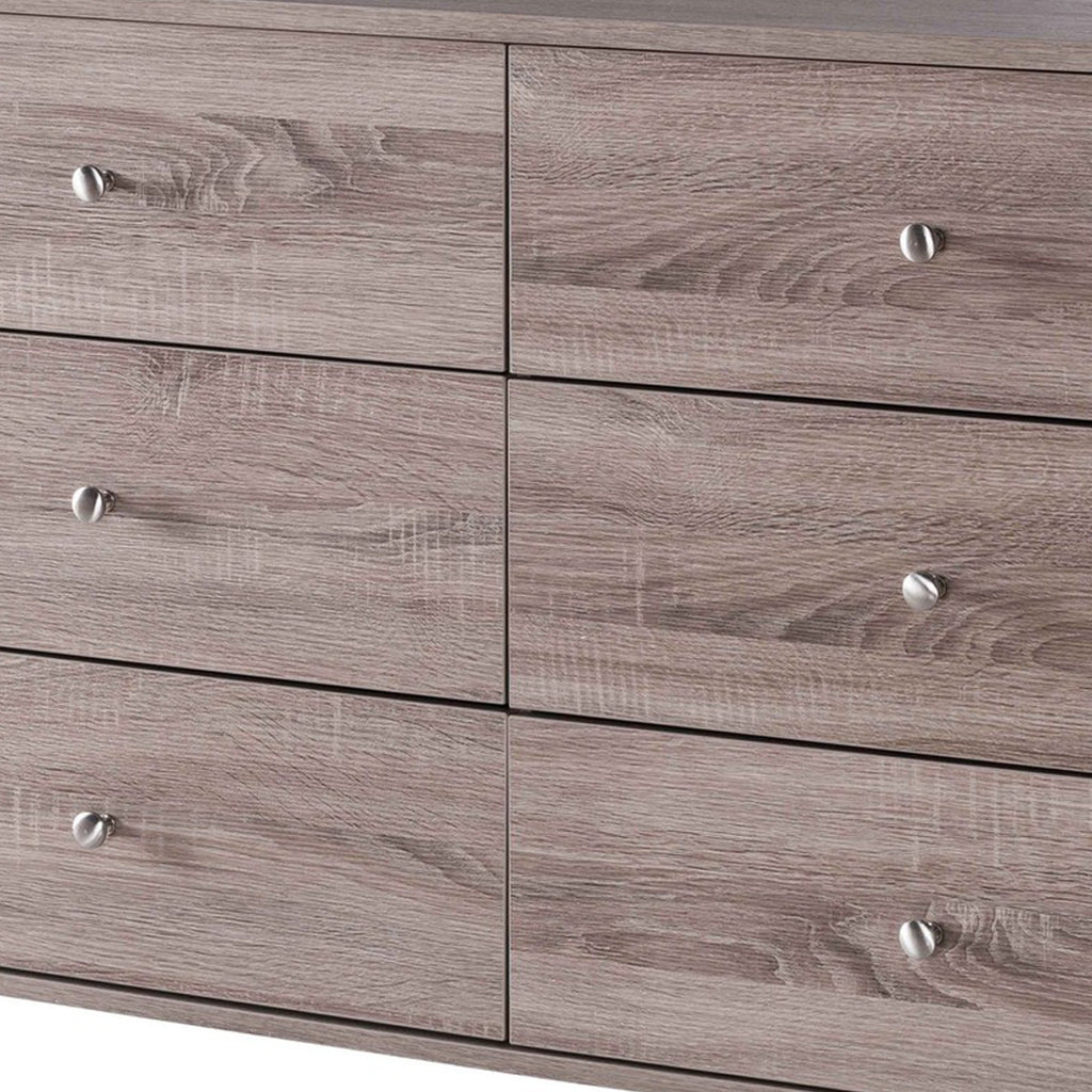 Benzara 47.25 Inches 6 Drawer Dresser with Straight Legs, Taupe Brown BM233530 Brown MDF and Composite Board BM233530