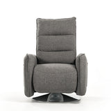 Benzara Cushion Tufted Recliner Chair with Side Pockets and Round Metal Base, Gray BM233588 Gray Metal and Fabric BM233588