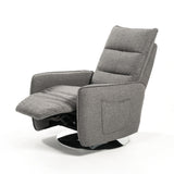 Benzara Cushion Tufted Recliner Chair with Side Pockets and Round Metal Base, Gray BM233588 Gray Metal and Fabric BM233588