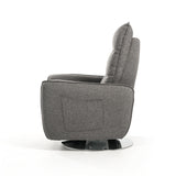 Benzara Cushion Tufted Recliner Chair with Side Pockets and Round Metal Base, Gray BM233588 Gray Metal and Fabric BM233588