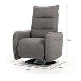 Benzara Cushion Tufted Recliner Chair with Side Pockets and Round Metal Base, Gray BM233588 Gray Metal and Fabric BM233588