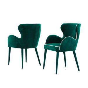 Benzara Wingback Fabric Dining Chair with Piping Detailed Edges, Green BM233589 Green Metal and Fabric BM233589