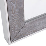 Benzara Rectangular Wall Mirror with Stainless Steel and Veneer Frame, Gray BM233592 Gray Metal, Veneer and Mirror BM233592