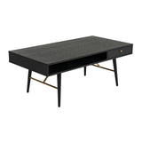 Benzara 1 Drawer Wooden Coffee Table with 2 Open Compartments, Black BM233597 Black Solid wood, Metal BM233597