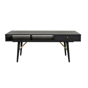 Benzara 1 Drawer Wooden Coffee Table with 2 Open Compartments, Black BM233597 Black Solid wood, Metal BM233597