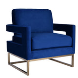 Fabric Accent Chair with Metal Frame Support, Blue