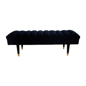 Benzara Fabric Bench with Vertically Stitched Channels, Black BM233605 Black Fabric, Metal BM233605